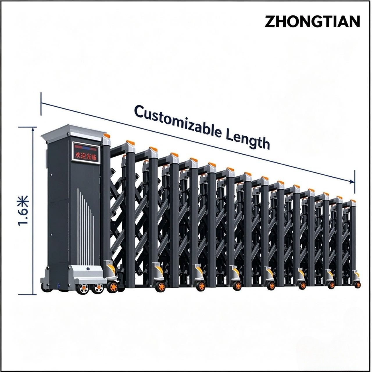 Intelligent Electric Retractable Accordion Gate, Automatic Scissor Security Gate, Anti-Collision Anti-Pinch, Thick Reinforced, Wind Stable, Customizable Length for Factory, School, Yard - 图片 16