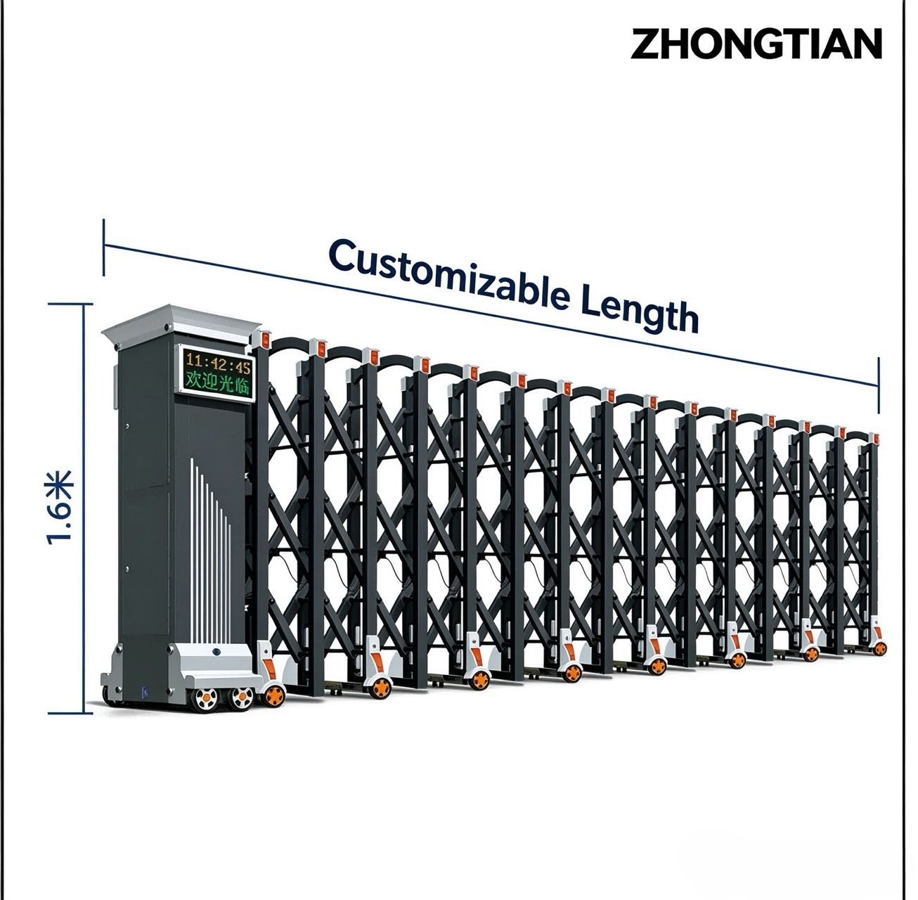 Intelligent Electric Retractable Accordion Gate, Automatic Scissor Security Gate, Anti-Collision Anti-Pinch, Thick Reinforced, Wind Stable, Customizable Length for Factory, School, Yard - 图片 12