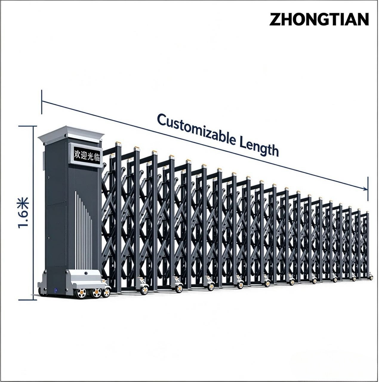 Intelligent Electric Retractable Accordion Gate, Automatic Scissor Security Gate, Anti-Collision Anti-Pinch, Thick Reinforced, Wind Stable, Customizable Length for Factory, School, Yard - 图片 11