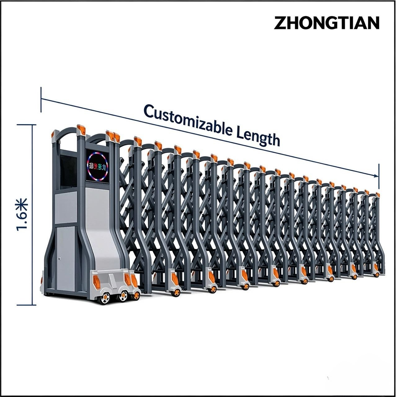 Intelligent Electric Retractable Accordion Gate, Automatic Scissor Security Gate, Anti-Collision Anti-Pinch, Thick Reinforced, Wind Stable, Customizable Length for Factory, School, Yard - 图片 10