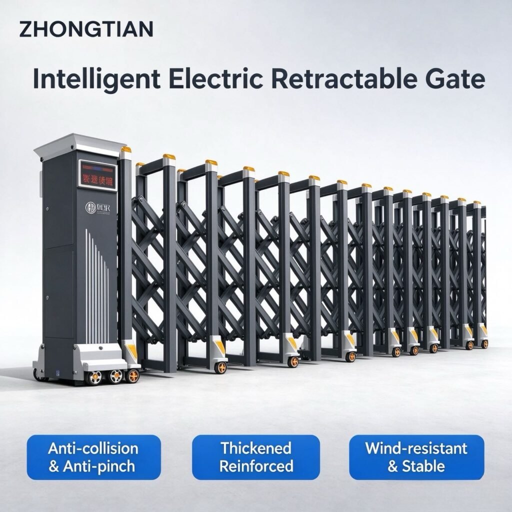 Intelligent Electric Retractable Accordion Gate, Automatic Scissor Security Gate, Anti-Collision Anti-Pinch, Thick Reinforced, Wind Stable, Customizable Length for Factory, School, Yard