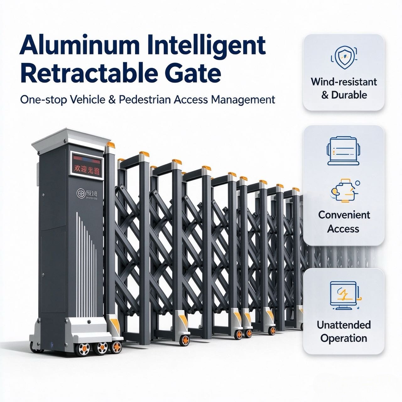 Intelligent Electric Retractable Accordion Gate, Automatic Scissor Security Gate, Anti-Collision Anti-Pinch, Thick Reinforced, Wind Stable, Customizable Length for Factory, School, Yard - 图片 3