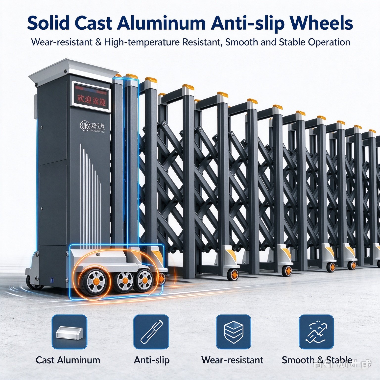 Intelligent Electric Retractable Accordion Gate, Automatic Scissor Security Gate, Anti-Collision Anti-Pinch, Thick Reinforced, Wind Stable, Customizable Length for Factory, School, Yard - 图片 6