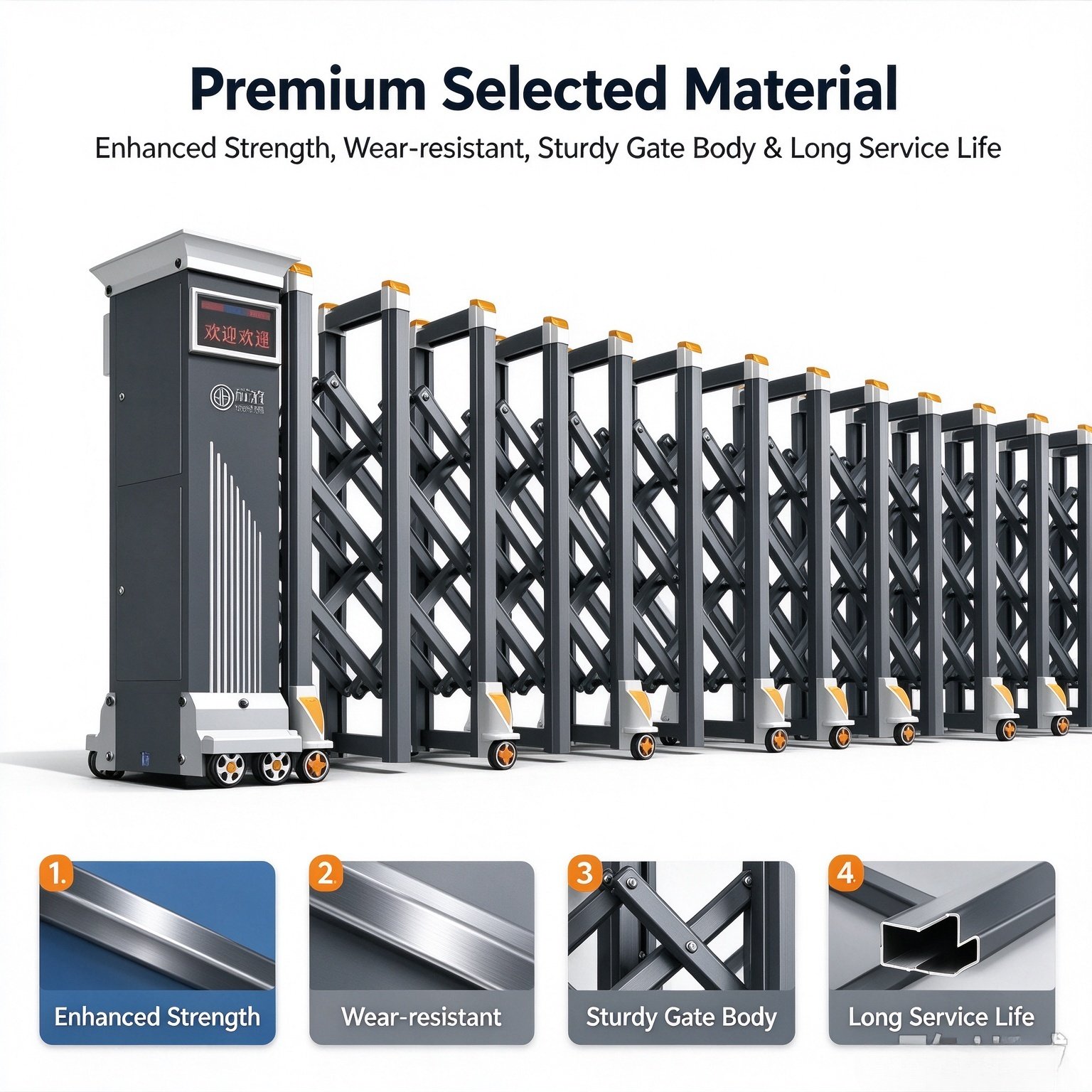 Intelligent Electric Retractable Accordion Gate, Automatic Scissor Security Gate, Anti-Collision Anti-Pinch, Thick Reinforced, Wind Stable, Customizable Length for Factory, School, Yard - 图片 9