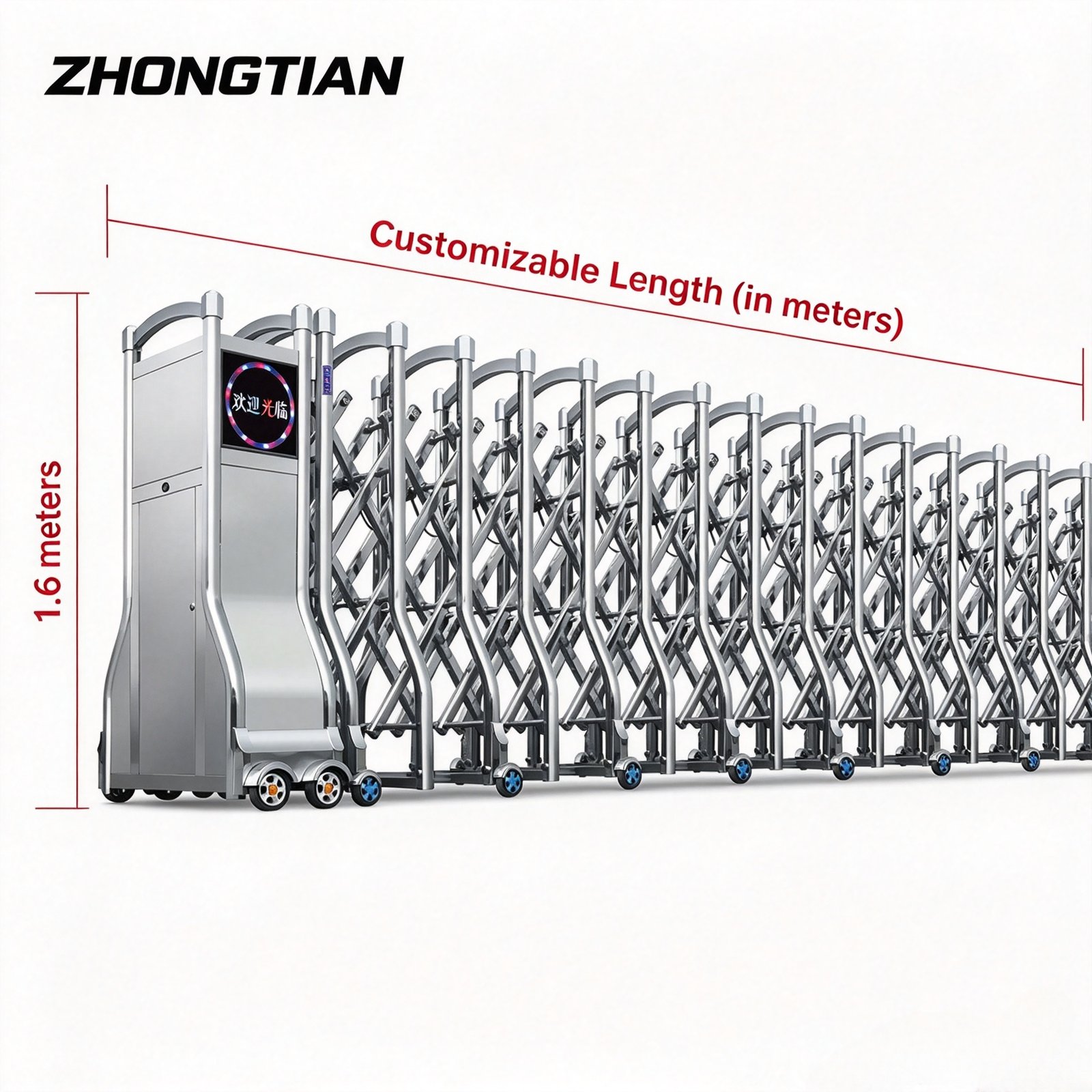 Stainless Steel Intelligent Electric Retractable Gate, Automatic Scissor Security Gate, Anti-Collision Anti-Pinch, Thickened & Reinforced, Wind Resistant, Custom Length for Factory, School & Yard Entrance - 图片 14