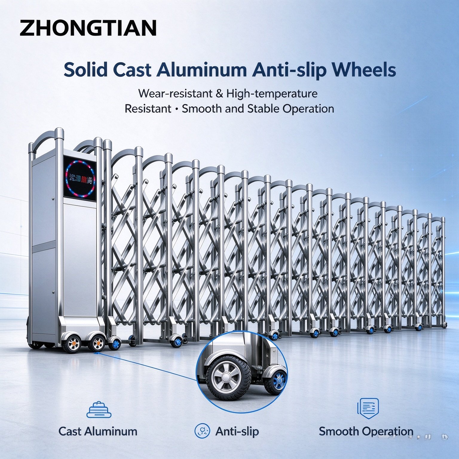Stainless Steel Intelligent Electric Retractable Gate, Automatic Scissor Security Gate, Anti-Collision Anti-Pinch, Thickened & Reinforced, Wind Resistant, Custom Length for Factory, School & Yard Entrance - 图片 3