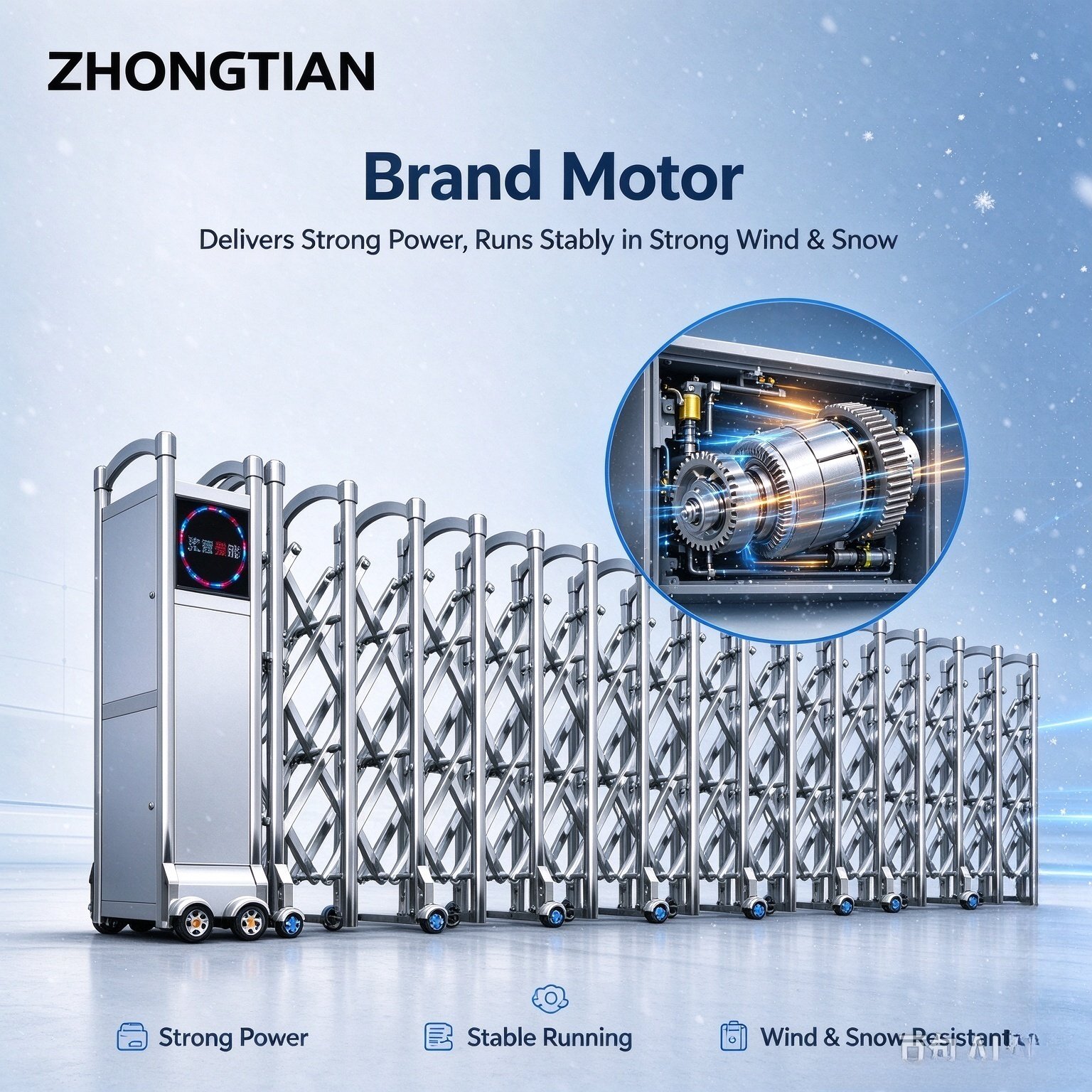 Stainless Steel Intelligent Electric Retractable Gate, Automatic Scissor Security Gate, Anti-Collision Anti-Pinch, Thickened & Reinforced, Wind Resistant, Custom Length for Factory, School & Yard Entrance - 图片 10