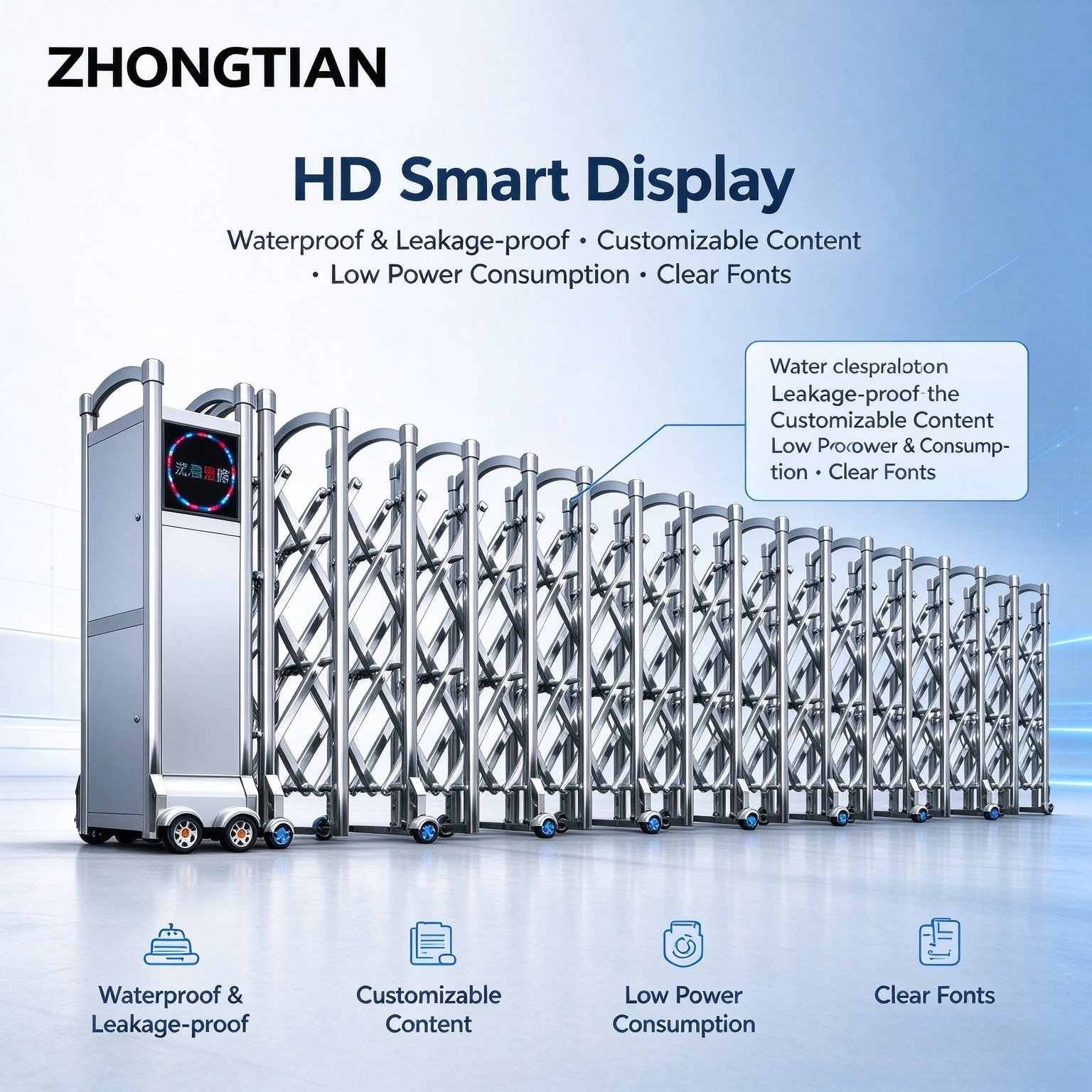 Stainless Steel Intelligent Electric Retractable Gate, Automatic Scissor Security Gate, Anti-Collision Anti-Pinch, Thickened & Reinforced, Wind Resistant, Custom Length for Factory, School & Yard Entrance - 图片 5