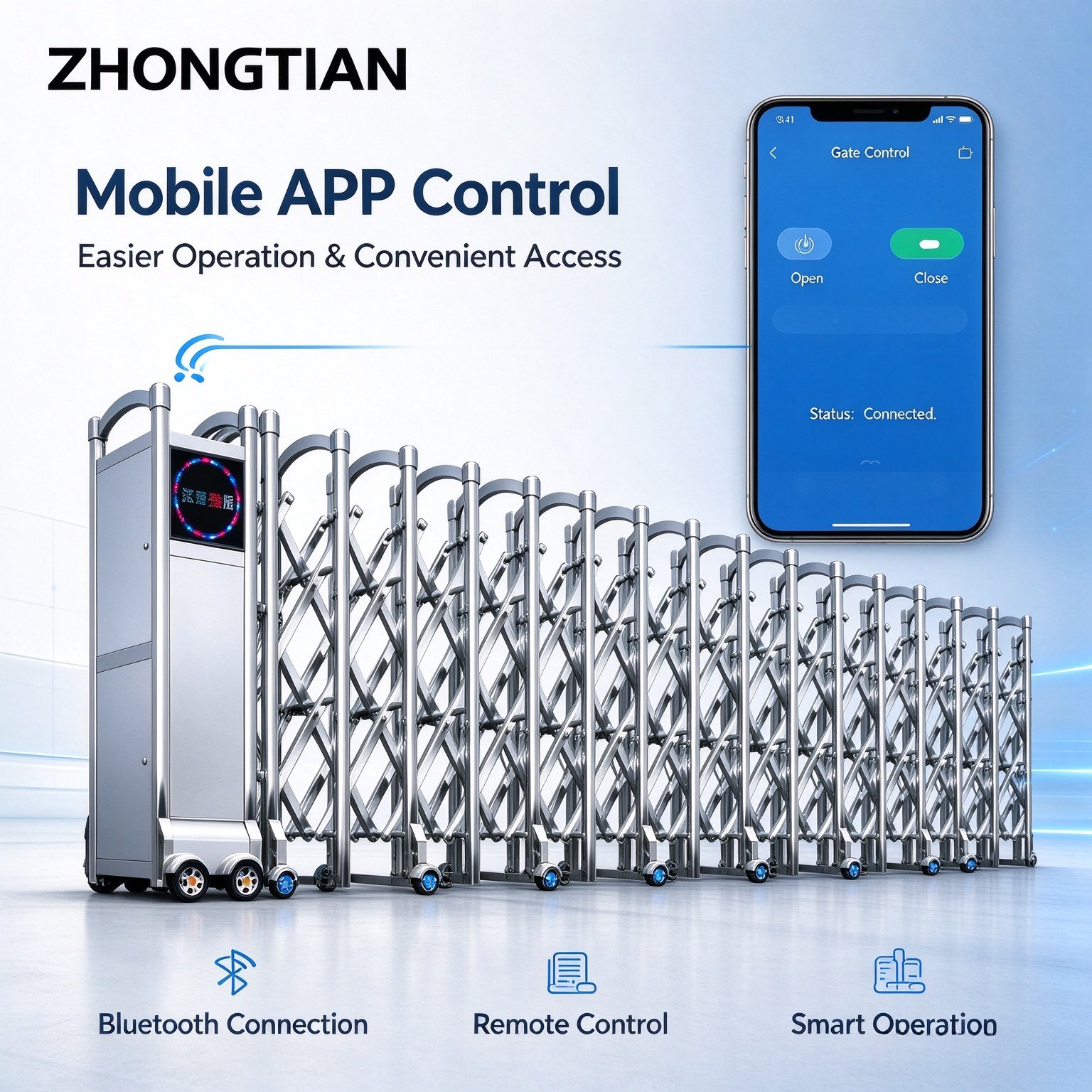 Stainless Steel Intelligent Electric Retractable Gate, Automatic Scissor Security Gate, Anti-Collision Anti-Pinch, Thickened & Reinforced, Wind Resistant, Custom Length for Factory, School & Yard Entrance - 图片 7