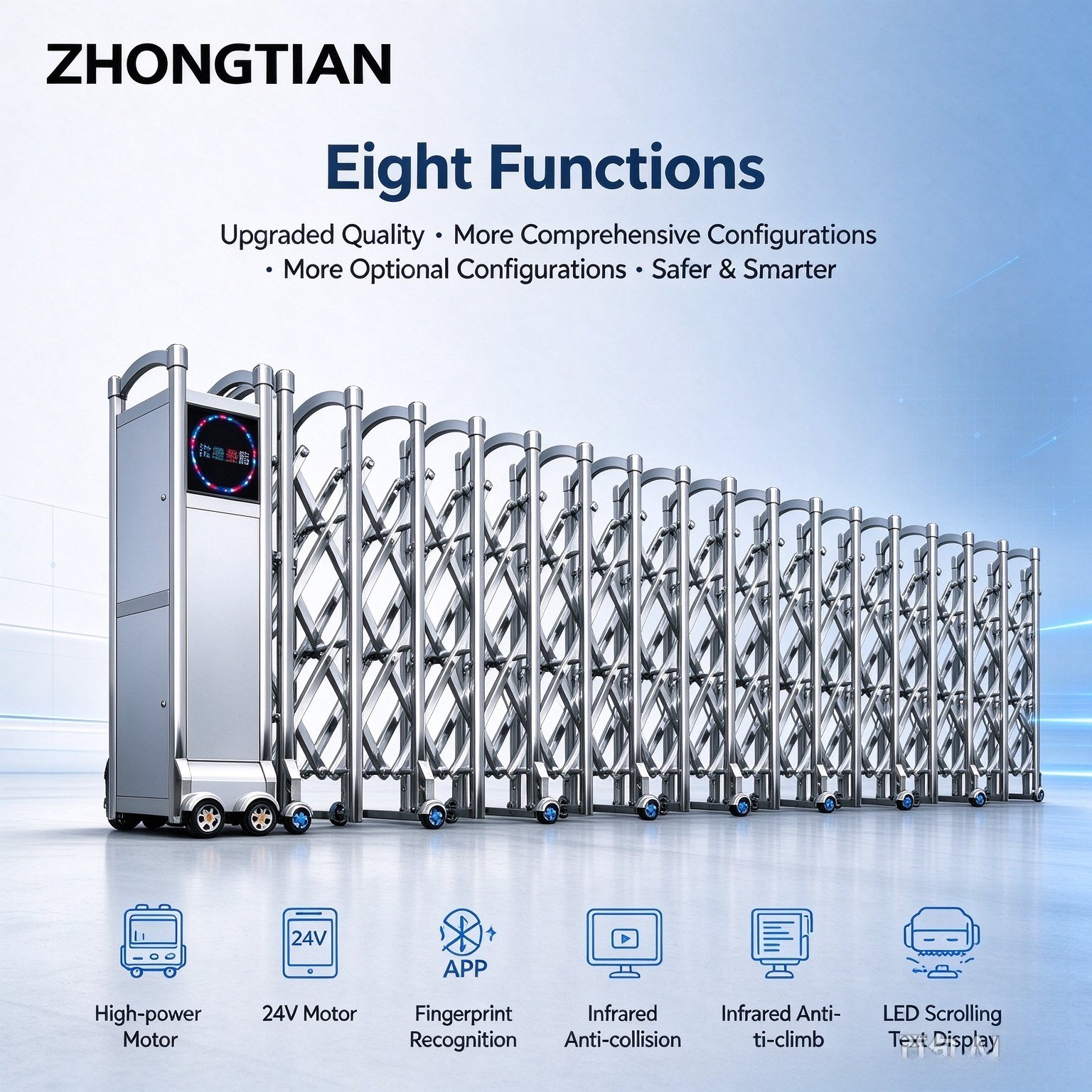 Stainless Steel Intelligent Electric Retractable Gate, Automatic Scissor Security Gate, Anti-Collision Anti-Pinch, Thickened & Reinforced, Wind Resistant, Custom Length for Factory, School & Yard Entrance - 图片 8