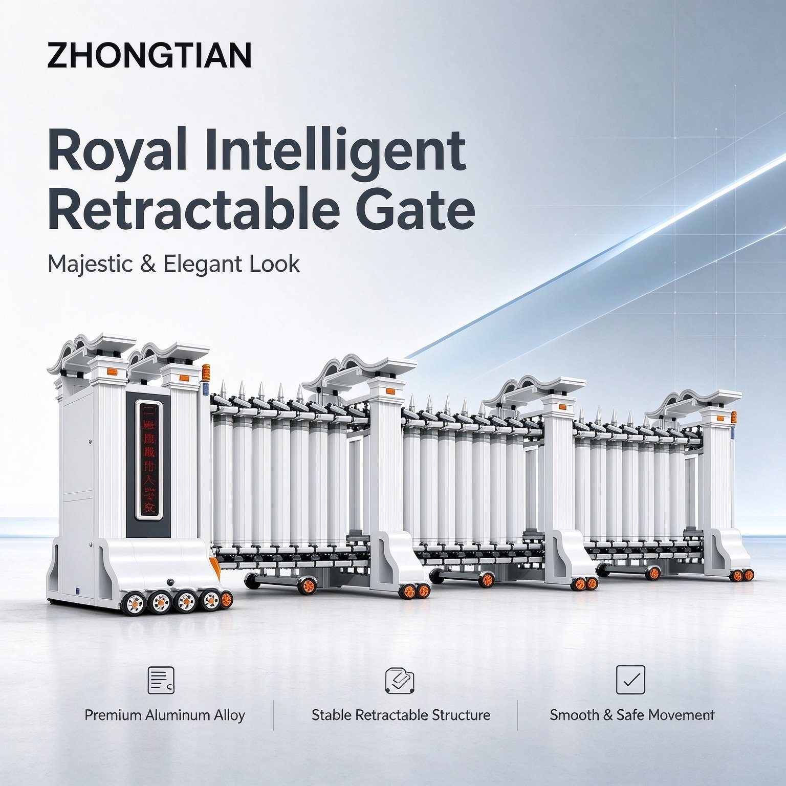 Stainless Steel Intelligent Electric Retractable Gate, Automatic Scissor Security Gate, Anti-Collision Anti-Pinch, Thickened & Reinforced, Wind Resistant, Custom Length for Factory, School & Yard Entrance