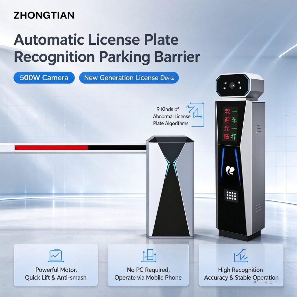 License Plate Recognition All-in-One Barrier Gate, AI Smart Cloud Parking System with 9 Abnormal Plate Recognition Algorithms, Anti-Crush Vehicle Boom Barrier for Parking Lot