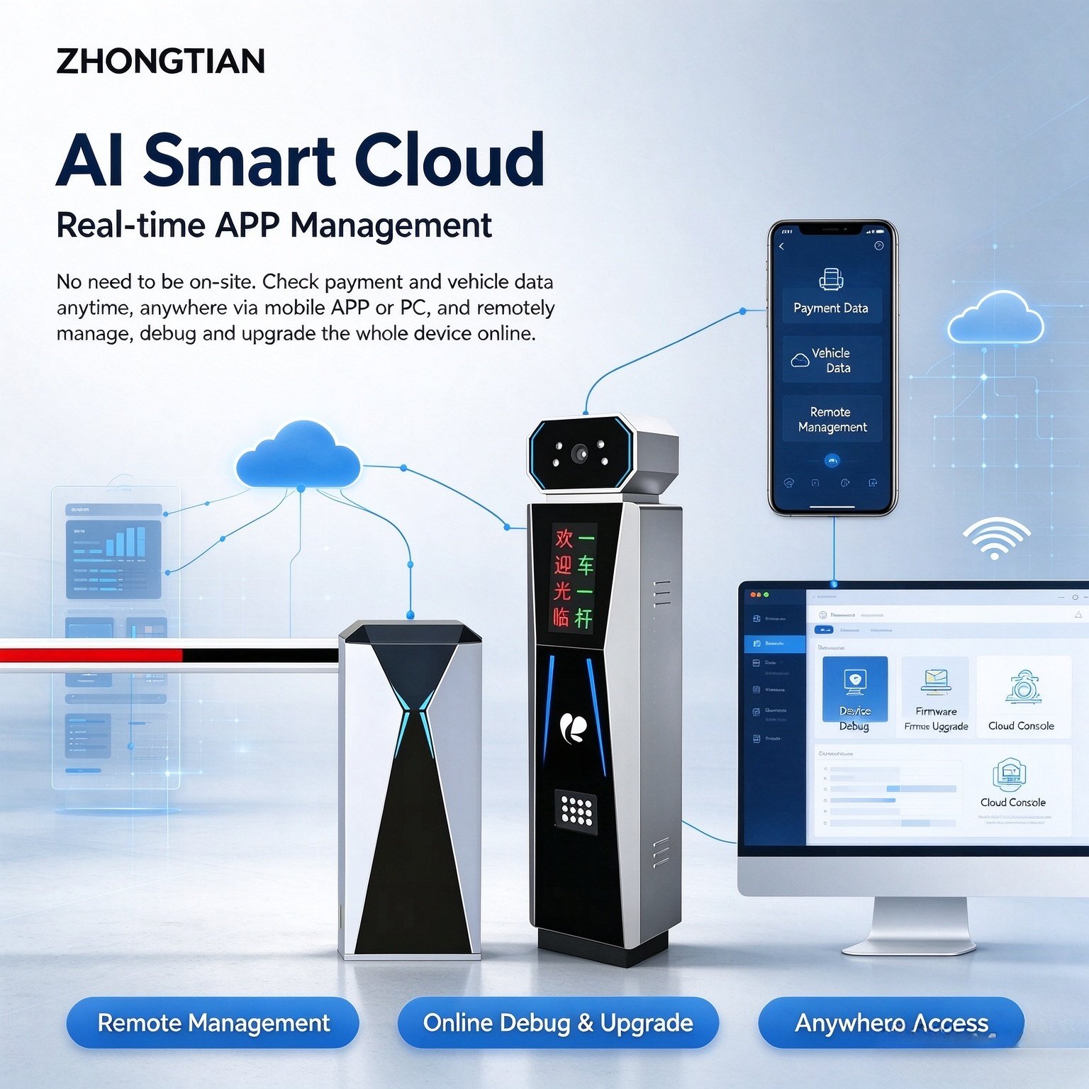 License Plate Recognition All-in-One Barrier Gate, AI Smart Cloud Parking System with 9 Abnormal Plate Recognition Algorithms, Anti-Crush Vehicle Boom Barrier for Parking Lot - 图片 3