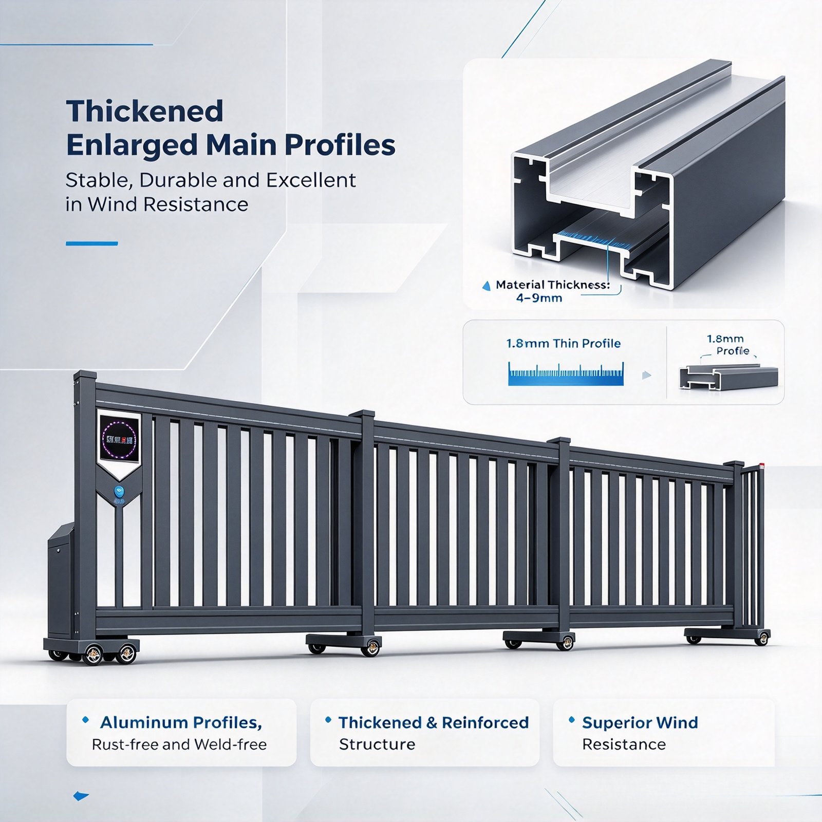 Automatic Sectional Sliding Gate, Aluminum Alloy Smart Sectional Gate, Wind Resistant Typhoon Proof Electric Sliding Gate for Factory Community - 图片 6