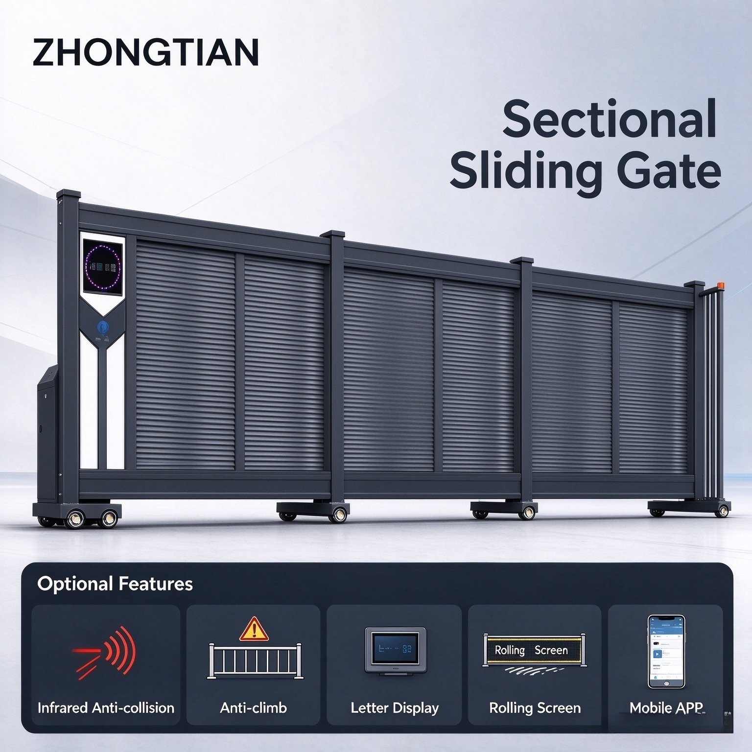 Automatic Sectional Sliding Gate, Aluminum Alloy Smart Sectional Gate, Wind Resistant Typhoon Proof Electric Sliding Gate for Factory Community - 图片 3