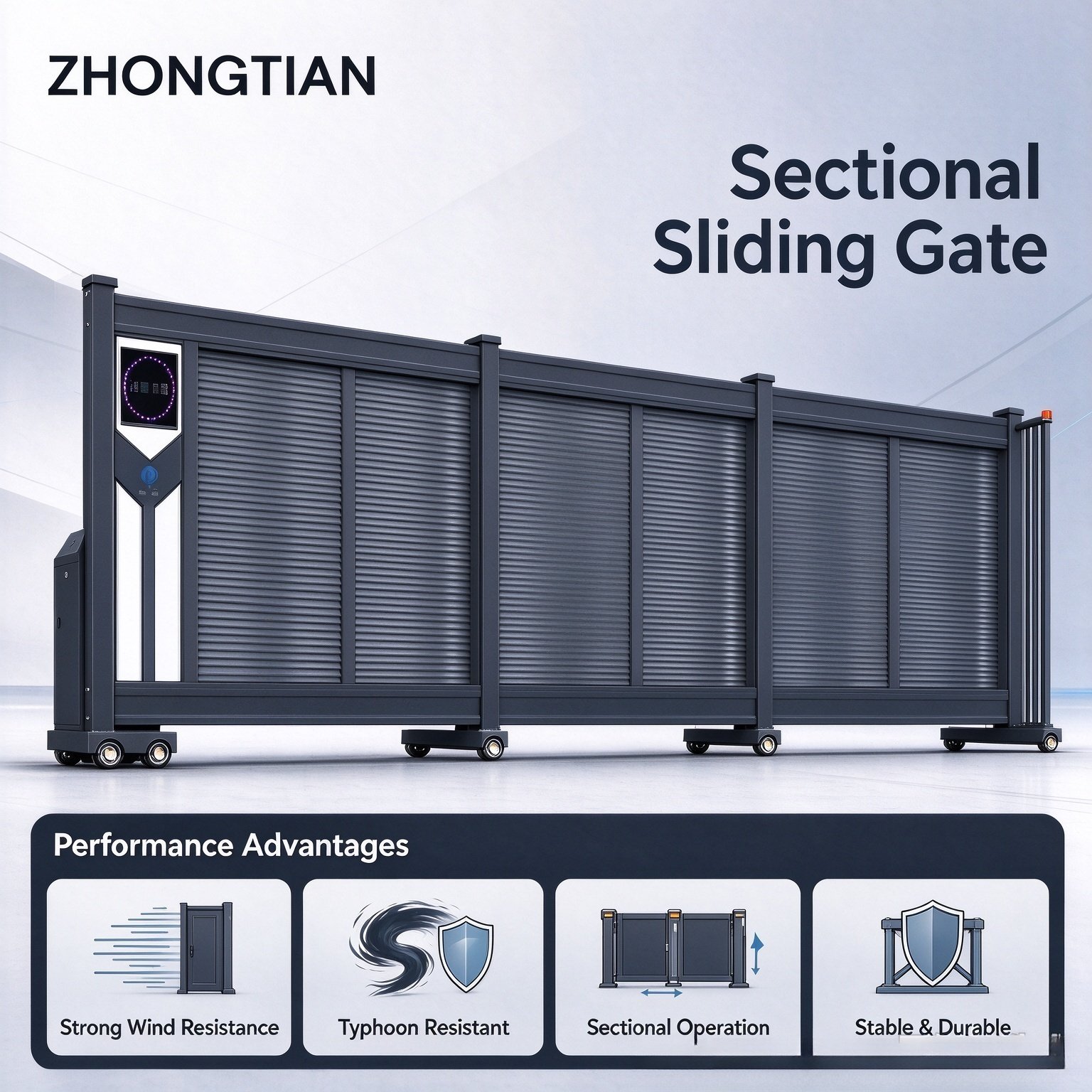 Automatic Sectional Sliding Gate, Aluminum Alloy Smart Sectional Gate, Wind Resistant Typhoon Proof Electric Sliding Gate for Factory Community - 图片 2