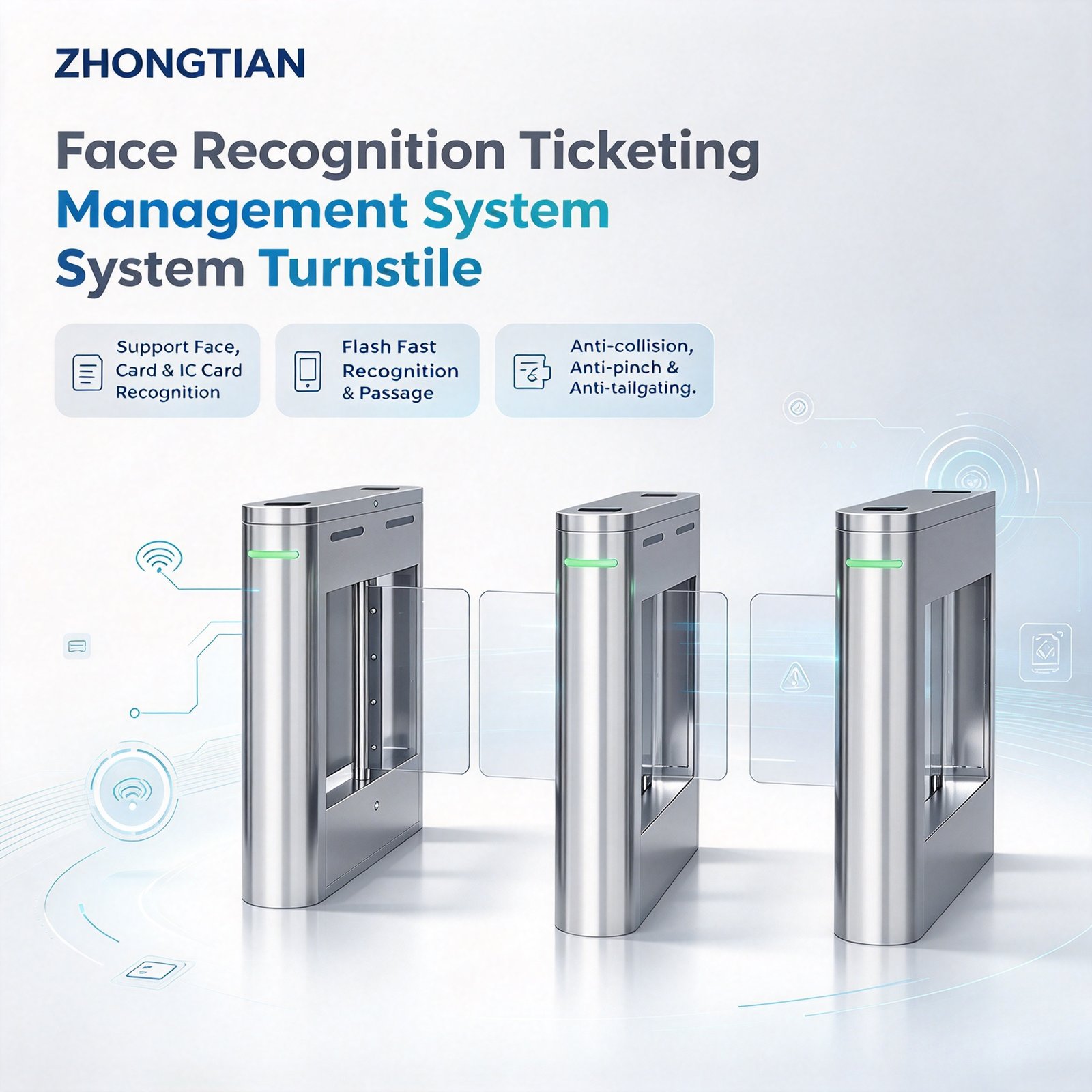 Face Recognition Swing Turnstile, 304 Stainless Steel Infrared Ticket Checking Turnstile for Scenic Spot Construction Site Campus Gym