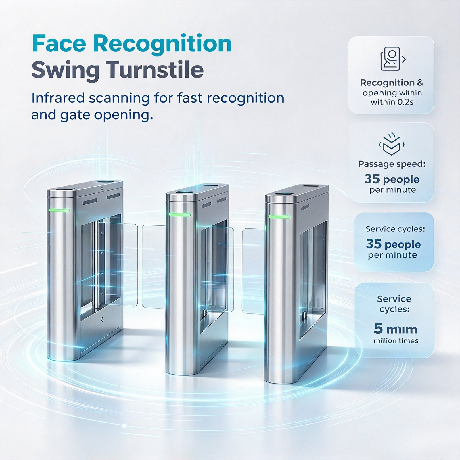 Face Recognition Swing Turnstile, 304 Stainless Steel Infrared Ticket Checking Turnstile for Scenic Spot Construction Site Campus Gym - 图片 6