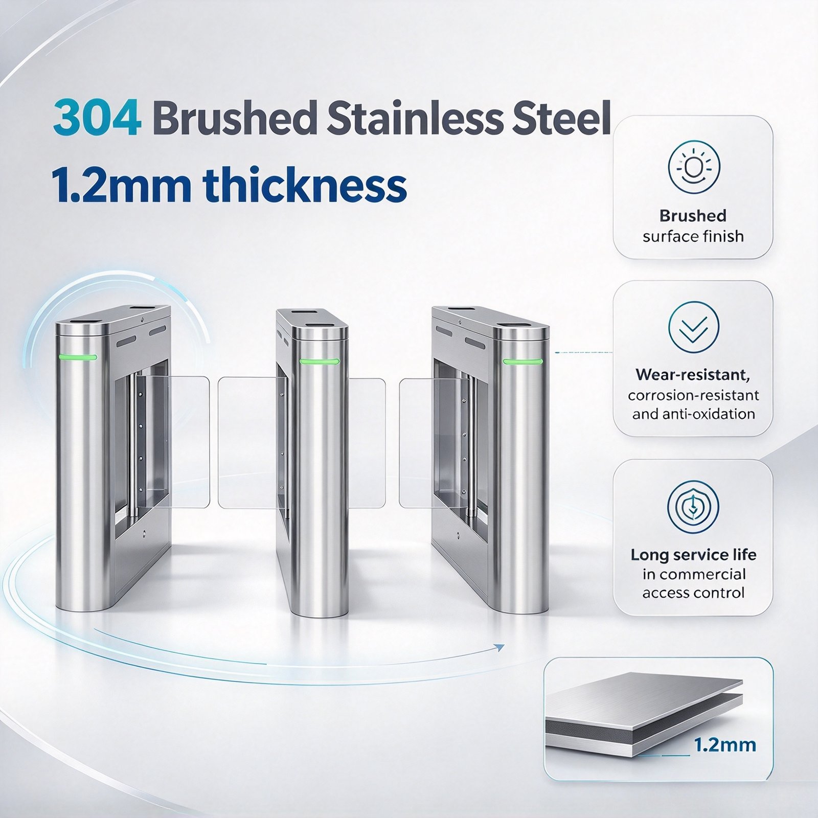 Face Recognition Swing Turnstile, 304 Stainless Steel Infrared Ticket Checking Turnstile for Scenic Spot Construction Site Campus Gym - 图片 5