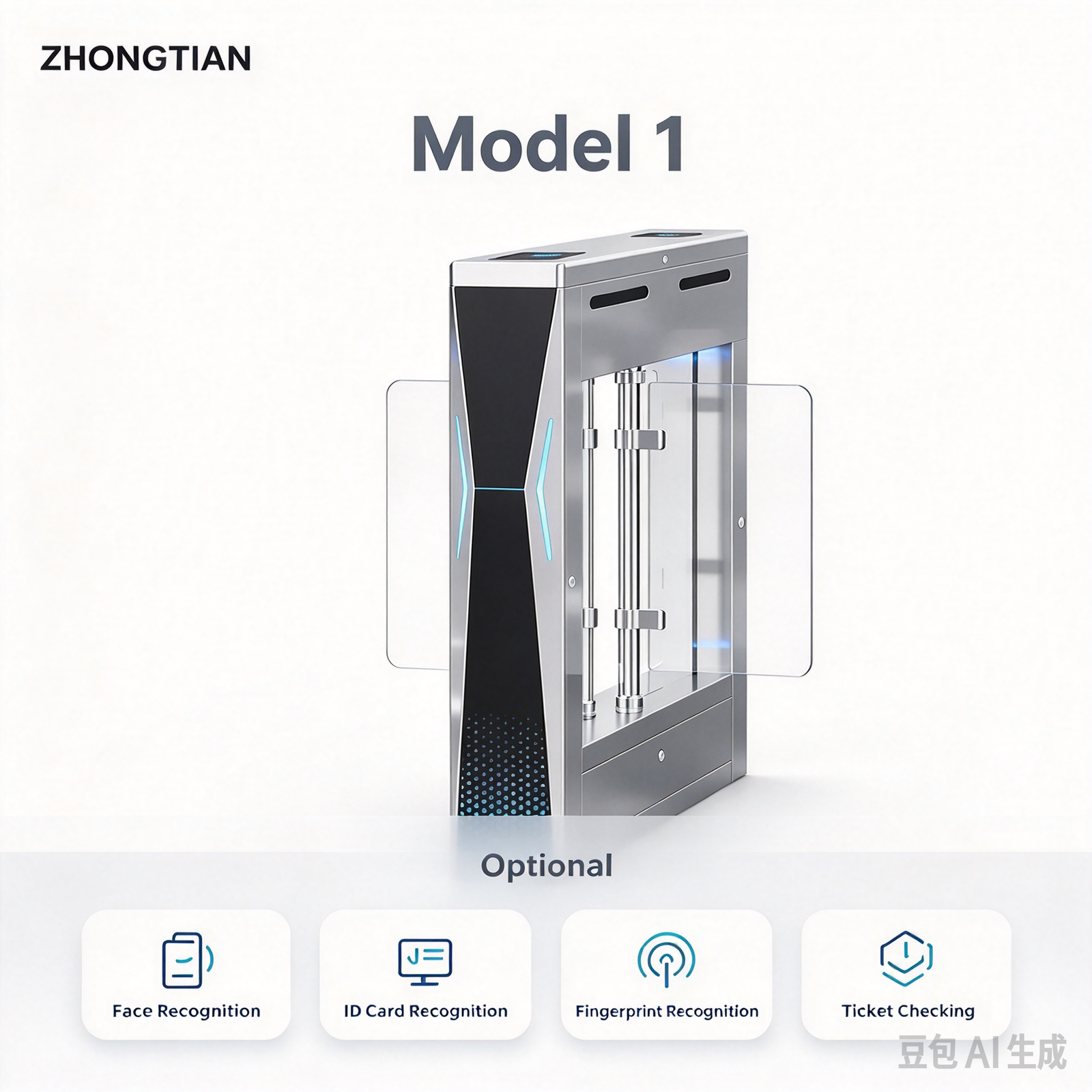 Face Recognition Swing Turnstile, 304 Stainless Steel Infrared Ticket Checking Turnstile for Scenic Spot Construction Site Campus Gym - 图片 7