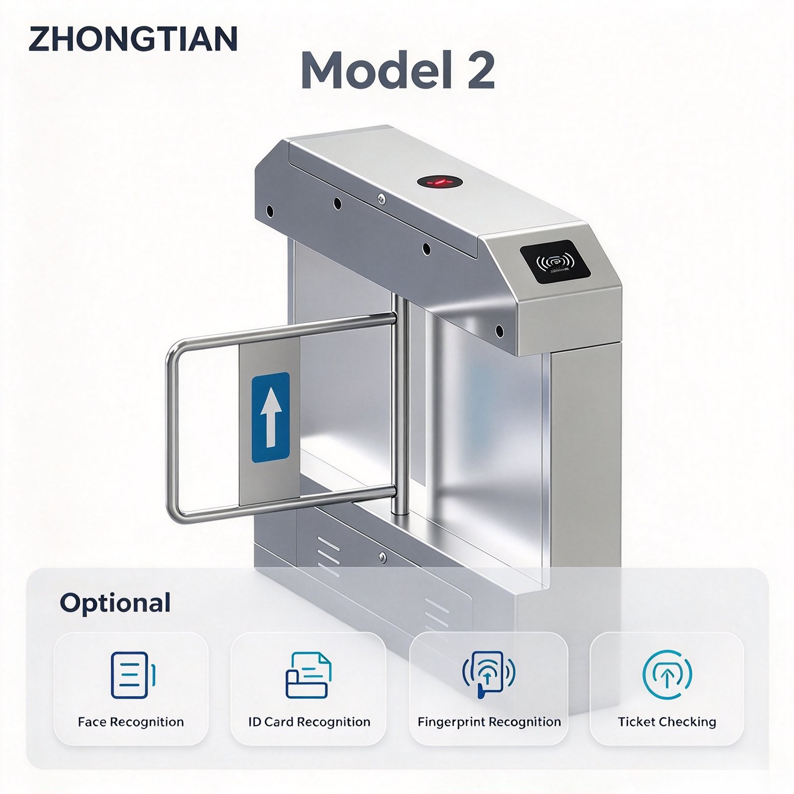 Face Recognition Swing Turnstile, 304 Stainless Steel Infrared Ticket Checking Turnstile for Scenic Spot Construction Site Campus Gym - 图片 8
