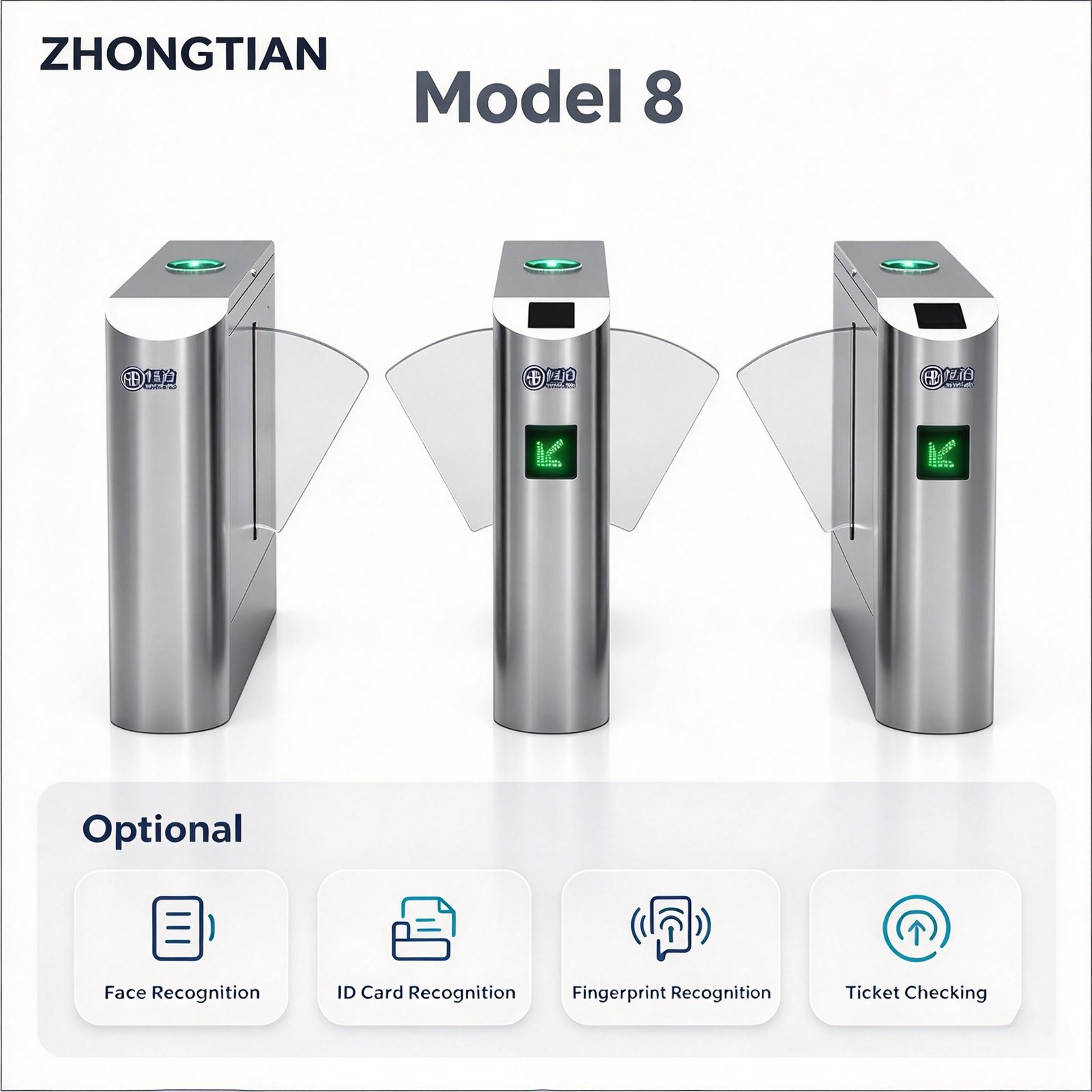 Face Recognition Swing Turnstile, 304 Stainless Steel Infrared Ticket Checking Turnstile for Scenic Spot Construction Site Campus Gym - 图片 14