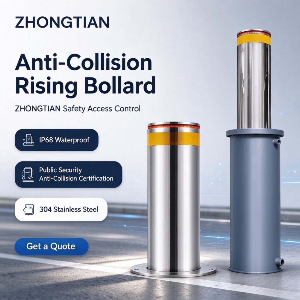 Electric Hydraulic Integrated Shallow-buried Rising Bollard, 304 Stainless Steel IP68 Waterproof Anti-collision Security Bollard for School Hospital Community