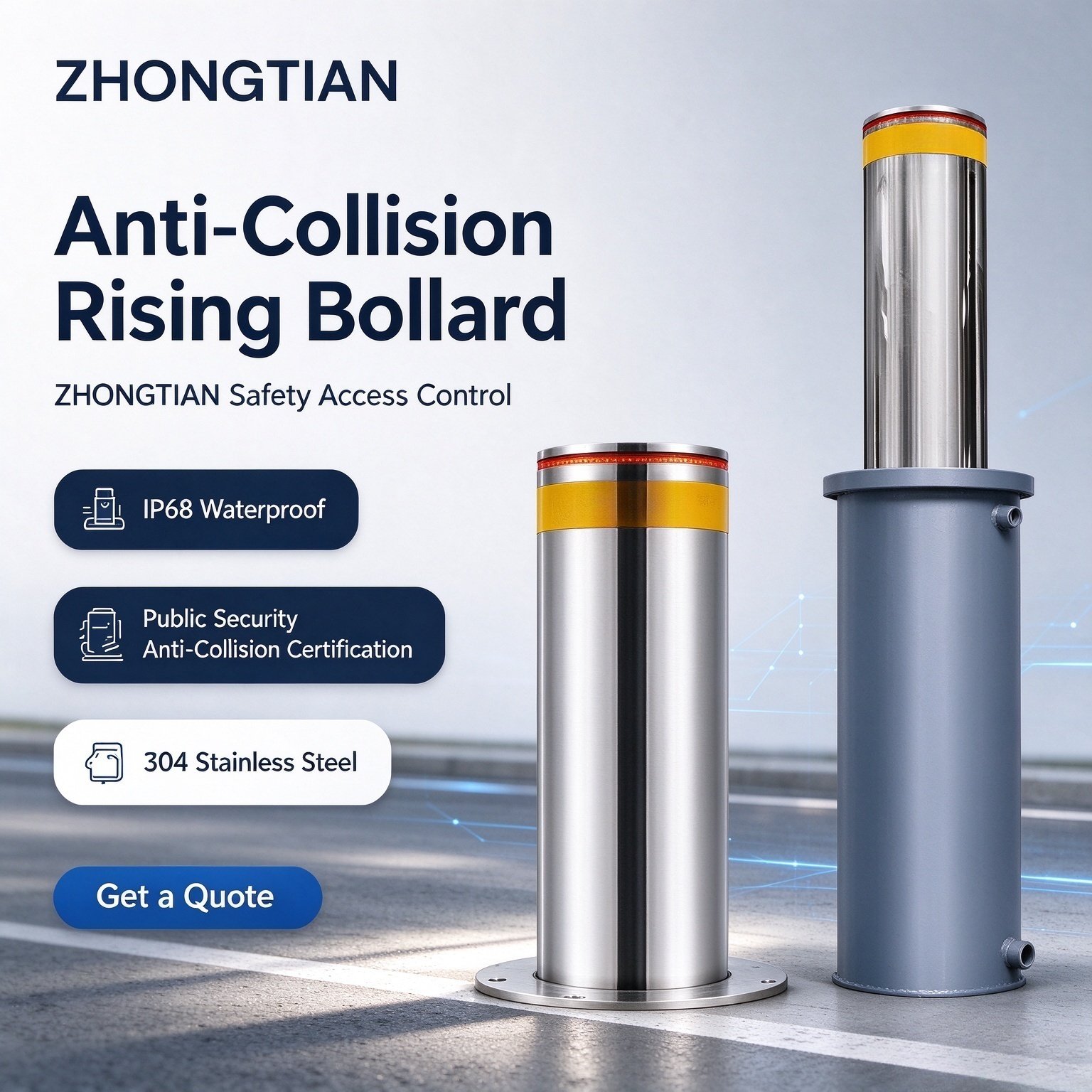 Electric Hydraulic Integrated Shallow-buried Rising Bollard, 304 Stainless Steel IP68 Waterproof Anti-collision Security Bollard for School Hospital Community