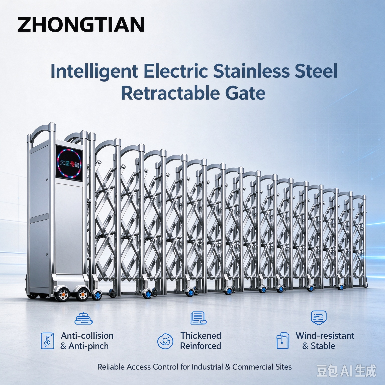 Stainless Steel Intelligent Electric Retractable Gate, Automatic Scissor Security Gate, Anti-Collision Anti-Pinch, Thickened & Reinforced, Wind Resistant, Custom Length for Factory, School & Yard Entrance - 图片 9